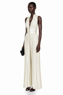 Edwina Cream White Mock Neck Ruched Jumpsuit - Aura Muse
