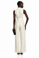 Edwina Cream White Mock Neck Ruched Jumpsuit - Aura Muse
