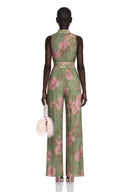 Edwina Green Mock Neck Ruched Jumpsuit with Floral Print - Aura Muse
