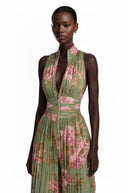 Edwina Green Mock Neck Ruched Jumpsuit with Floral Print - Aura Muse