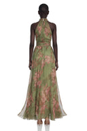 Edwina Green Mock Neck Ruched Maxi Dress with Floral Print - Aura Muse