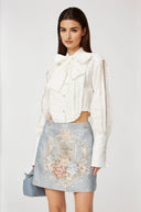Eilish White Pleated Scarf - Collar Shirt - Aura Muse