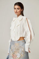 Eilish White Pleated Scarf - Collar Shirt - Aura Muse