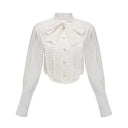 Eilish White Pleated Scarf - Collar Shirt - Aura Muse