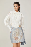 Eilish White Pleated Scarf - Collar Shirt - Aura Muse