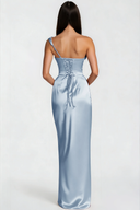 Eleanor Blue One Shoulder Satin Maxi Dress - Aura Muse