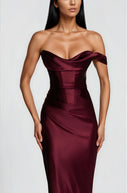 Eleanor Burgundy One Shoulder Satin Maxi Dress - Aura Muse