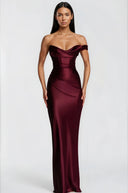 Eleanor Burgundy One Shoulder Satin Maxi Dress - Aura Muse