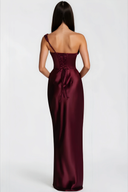Eleanor Burgundy One Shoulder Satin Maxi Dress - Aura Muse