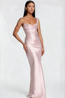 Eleanor Pink One Shoulder Satin Maxi Dress - Aura Muse