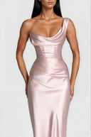 Eleanor Pink One Shoulder Satin Maxi Dress - Aura Muse