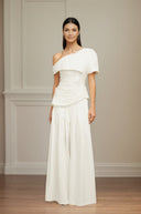 Elodie creased top & trousers matching set in White - Aura Muse