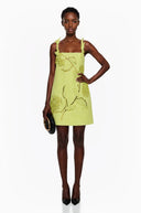 Emer Chartreuse Floral Applique Mini Dress - Aura Muse