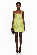 Emer Chartreuse Floral Applique Mini Dress - Aura Muse