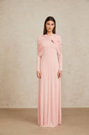 Estela Pink Shawl Panel Ruched Maxi Dress - Aura Muse