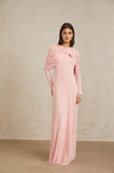 Estela Pink Shawl Panel Ruched Maxi Dress - Aura Muse