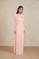 Estela Pink Shawl Panel Ruched Maxi Dress - Aura Muse
