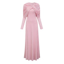 Estela Pink Shawl Panel Ruched Maxi Dress - Aura Muse