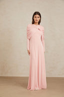 Estela Pink Shawl Panel Ruched Maxi Dress - Aura Muse