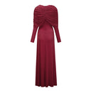 Estela Red Cape-Design Ruched Maxi Dress - Aura Muse