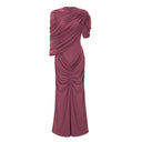 Esther Brown Asymmetrical Ruched Cape Maxi Dress - Aura Muse