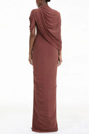 Esther Brown Asymmetrical Ruched Cape Maxi Dress - Aura Muse