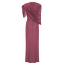 Esther Brown Asymmetrical Ruched Cape Maxi Dress - Aura Muse