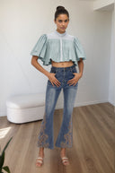 Esther Rhinestone Embroidered Bootcut Jeans - Aura Muse