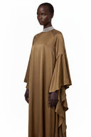 Etta Brownish Green Turtleneck Maxi Dress with Flutter Sleeves - Aura Muse