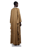 Etta Brownish Green Turtleneck Maxi Dress with Flutter Sleeves - Aura Muse