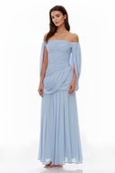 Eulalie Blue Cross Front Ruched Maxi Dress - Aura Muse