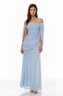 Eulalie Blue Cross Front Ruched Maxi Dress - Aura Muse