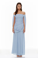 Eulalie Blue Cross Front Ruched Maxi Dress - Aura Muse