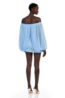 Eulalie Blue Cross Front Ruched Mini Dress - Aura Muse