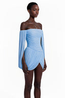 Eulalie Blue Cross Front Ruched Mini Dress - Aura Muse