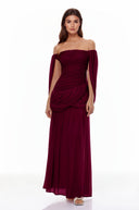 Eulalie Red Cross Front Ruched Maxi Dress - Aura Muse
