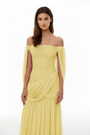Eulalie Yellow Cross Front Ruched Maxi Dress - Aura Muse