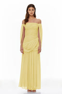 Eulalie Yellow Cross Front Ruched Maxi Dress - Aura Muse
