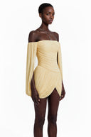 Eulalie Yellow Cross Front Ruched Mini Dress - Aura Muse
