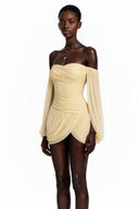 Eulalie Yellow Cross Front Ruched Mini Dress - Aura Muse