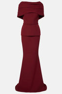 Everly Burgundy Boat Neck Mermaid Maxi Gown - Aura Muse