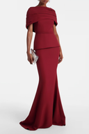 Everly Burgundy Boat Neck Mermaid Maxi Gown - Aura Muse