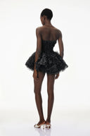 Fabienne Black 3D Petal Puff Mini Dress - Aura Muse