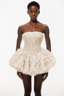 Fabienne Cream 3D Petal Puff Mini Dress - Aura Muse