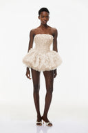 Fabienne Cream 3D Petal Puff Mini Dress - Aura Muse