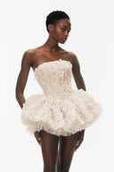 Fabienne Cream 3D Petal Puff Mini Dress - Aura Muse