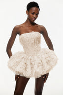 Fabienne Cream 3D Petal Puff Mini Dress - Aura Muse