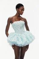 Fabienne Mint Green 3D Petal Puff Mini Dress - Aura Muse