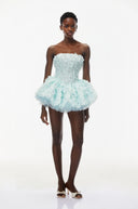 Fabienne Mint Green 3D Petal Puff Mini Dress - Aura Muse