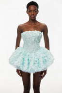 Fabienne Mint Green 3D Petal Puff Mini Dress - Aura Muse